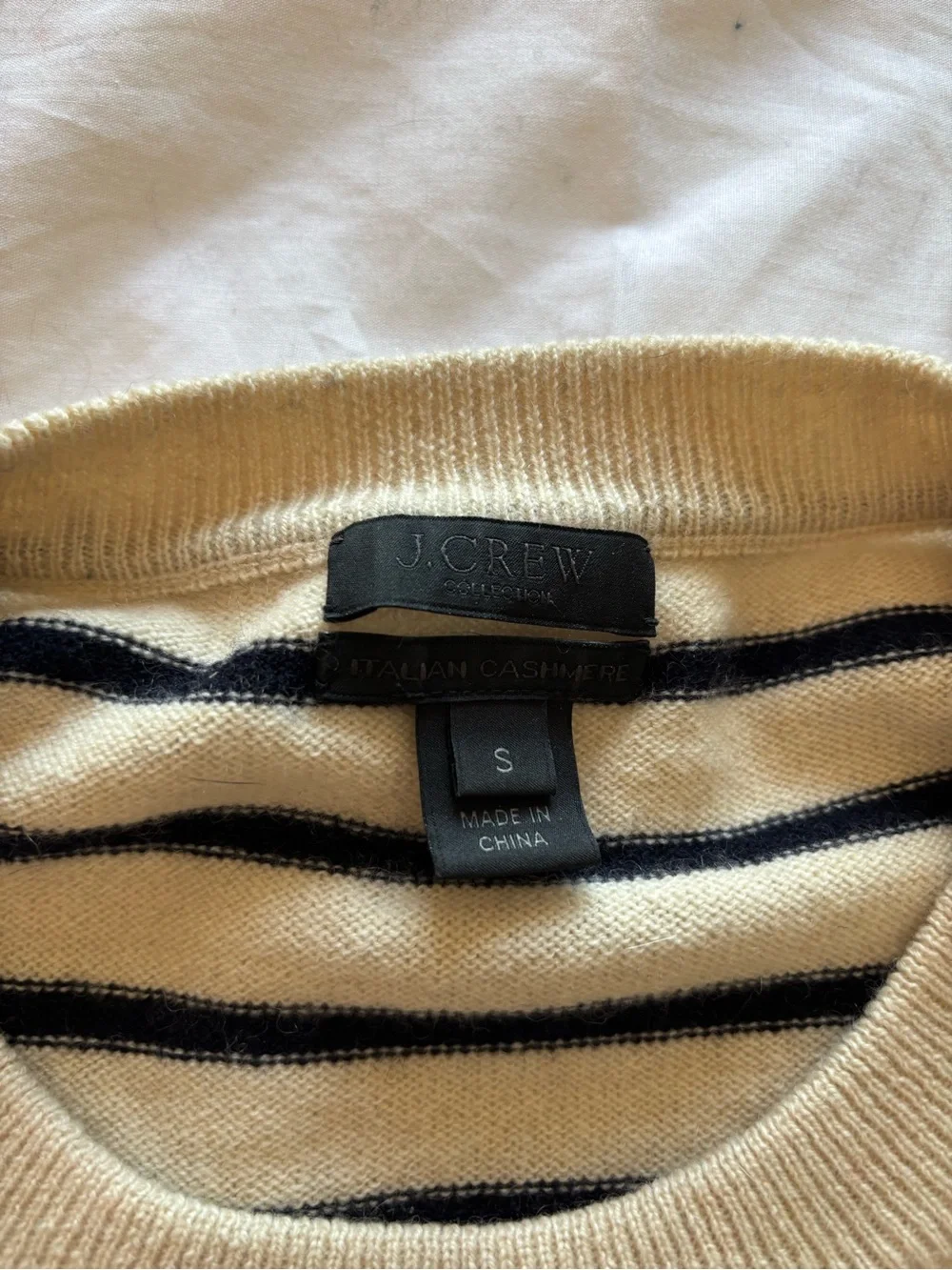 J. Crew Striped Crewneck Cashmere Sweater in Navy and Cream
